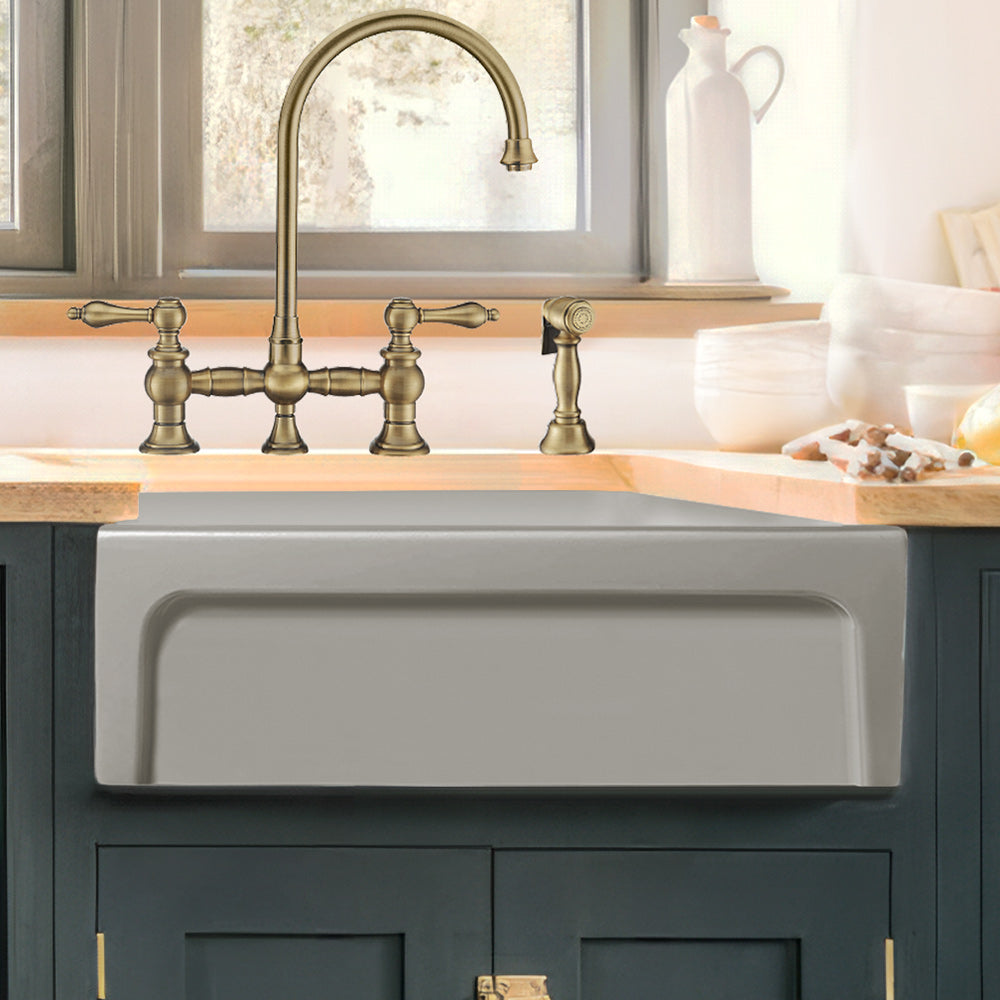 30" Reversible Single Bowl Fireclay Kitchen Sink: 2½" lip, beveled front apron