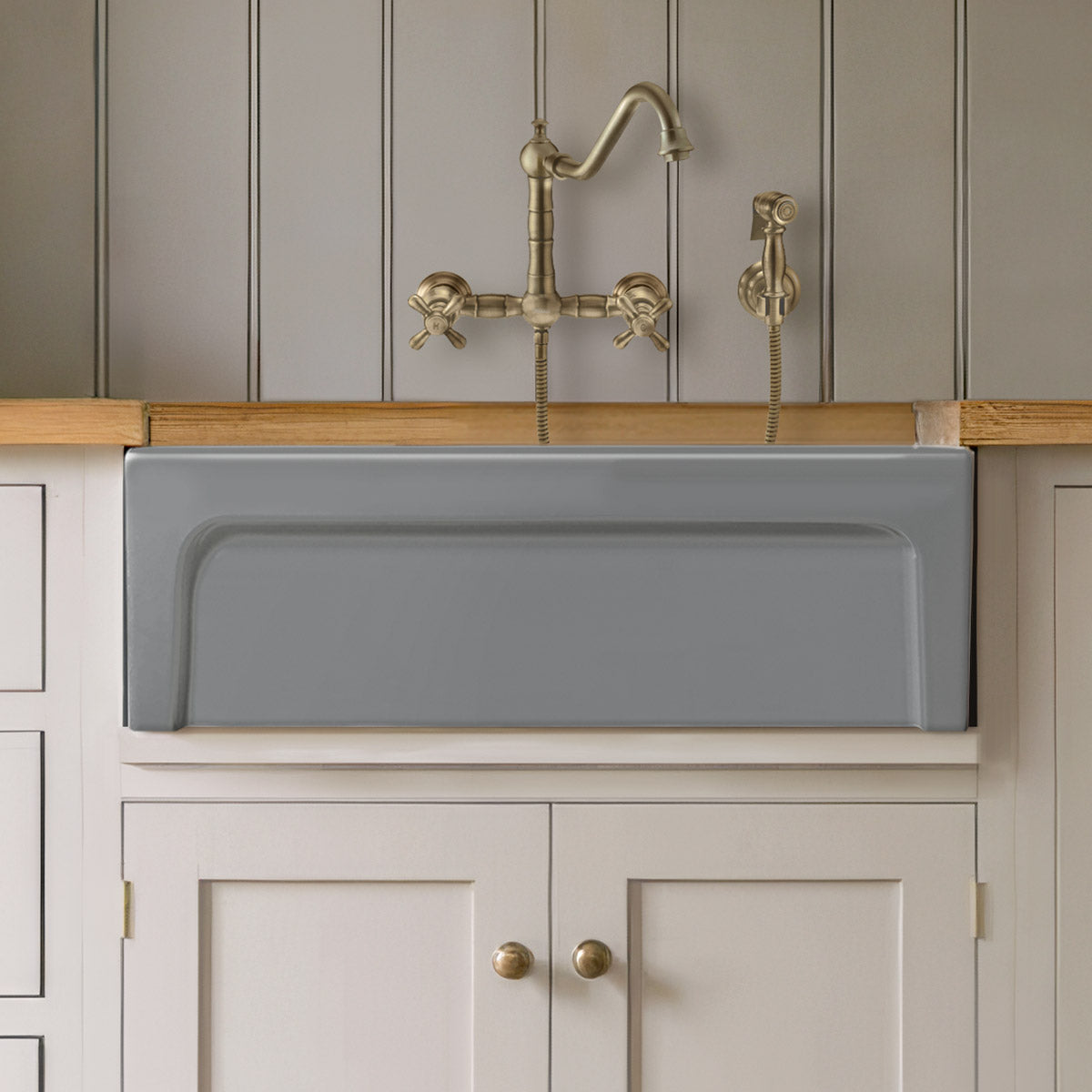 30&quot; Reversible Single Bowl Fireclay Kitchen Sink: 2½&quot; lip, beveled front apron