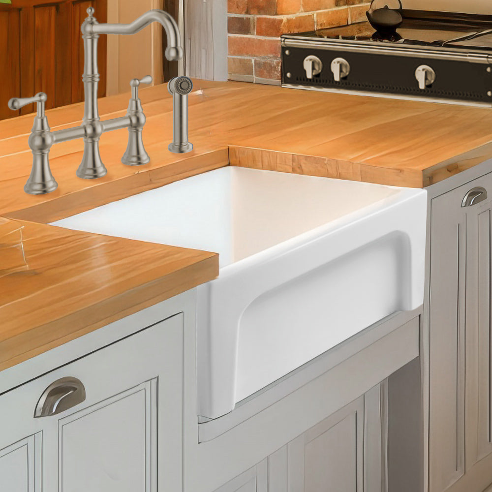 30" Reversible Single Bowl Fireclay Kitchen Sink: 2½" lip, beveled front apron