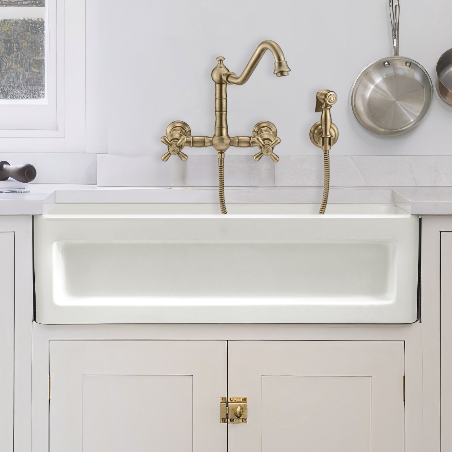 33" reversible single bowl fireclay kitchen sink: shaker panel, beveled front apron