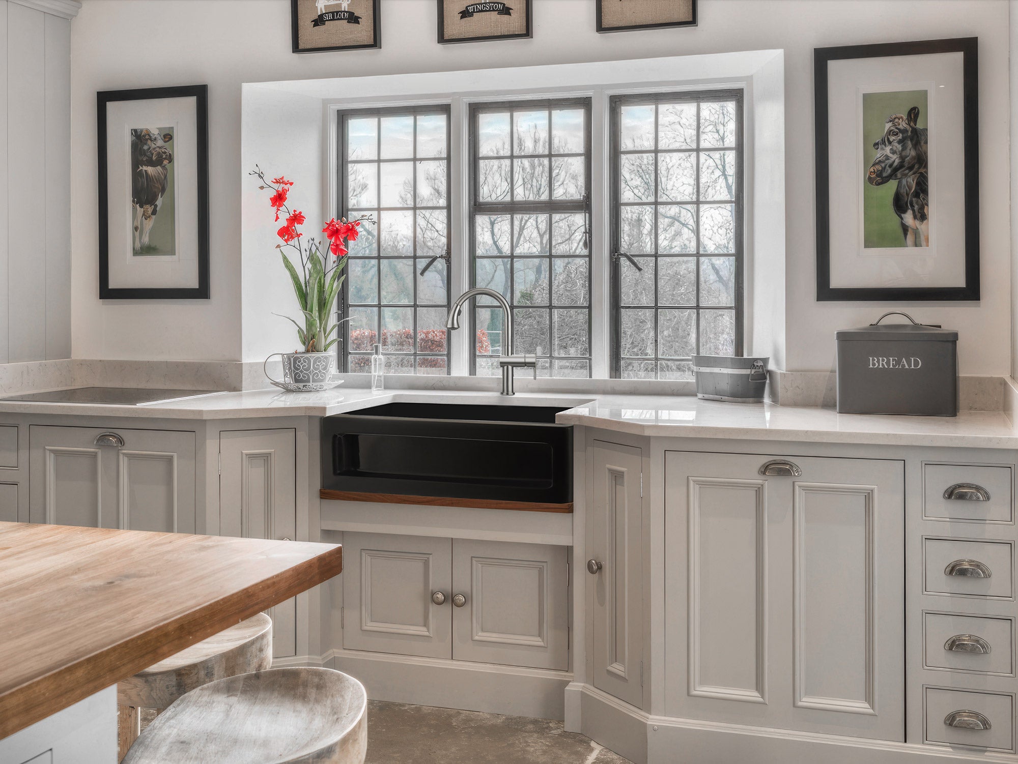 33" reversible single bowl fireclay kitchen sink: shaker panel, beveled front apron