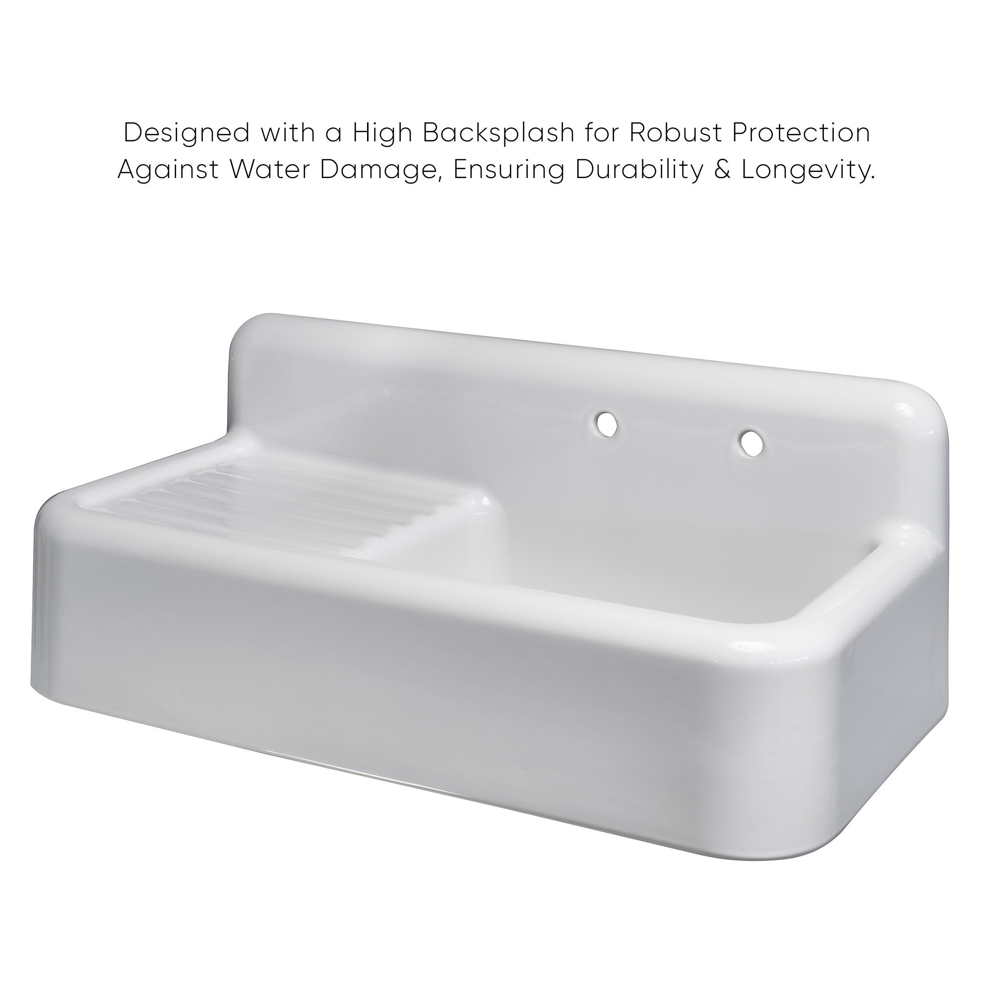 42" Single Bowl Fireclay Kitchen Or Utility Front Apron Sink: Integral Drainboard, High Backsplash