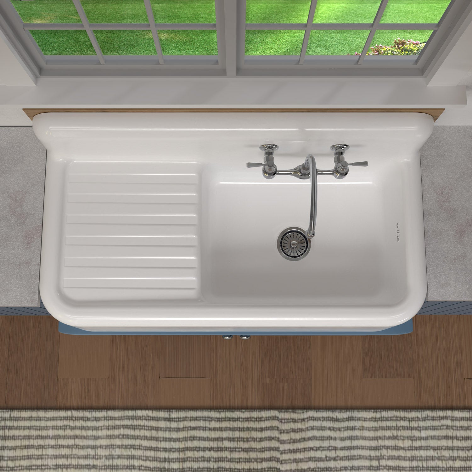 42" Single Bowl Fireclay Kitchen Or Utility Front Apron Sink: Integral Drainboard, High Backsplash