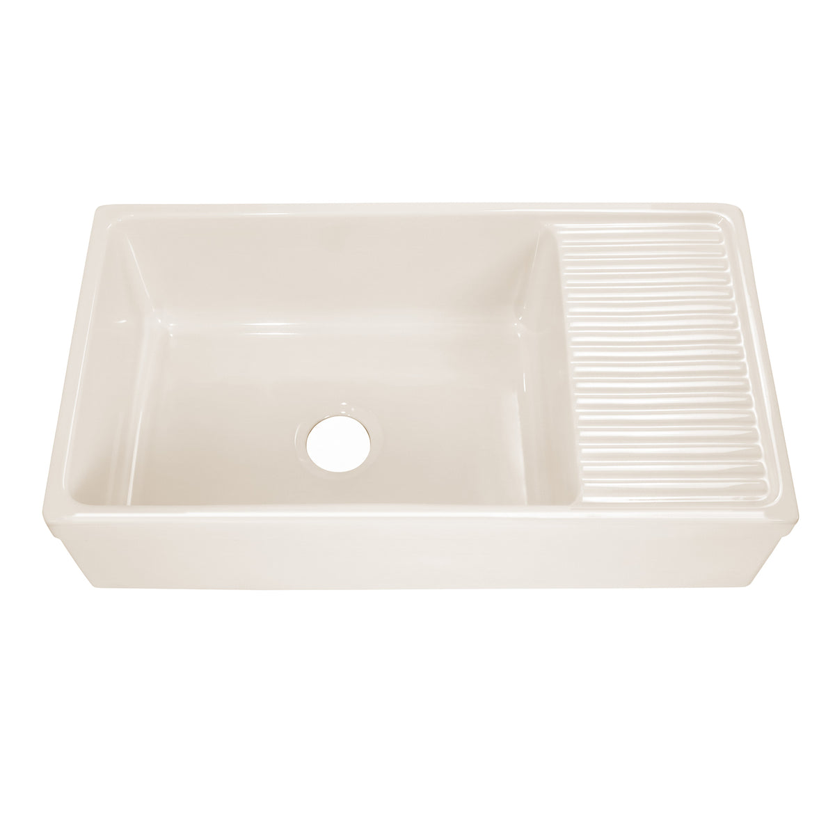 Large reversible single bowl fireclay kitchen sink: integral drain board, 2½” lip front apron