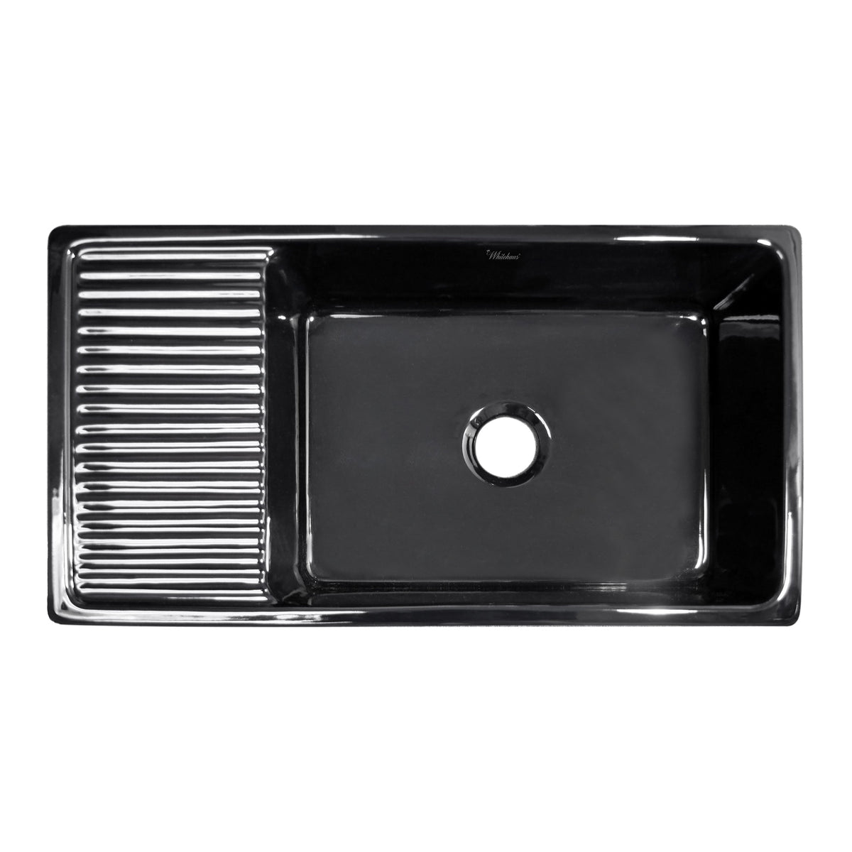 Large reversible single bowl fireclay kitchen sink: integral drain board, 2½” lip front apron