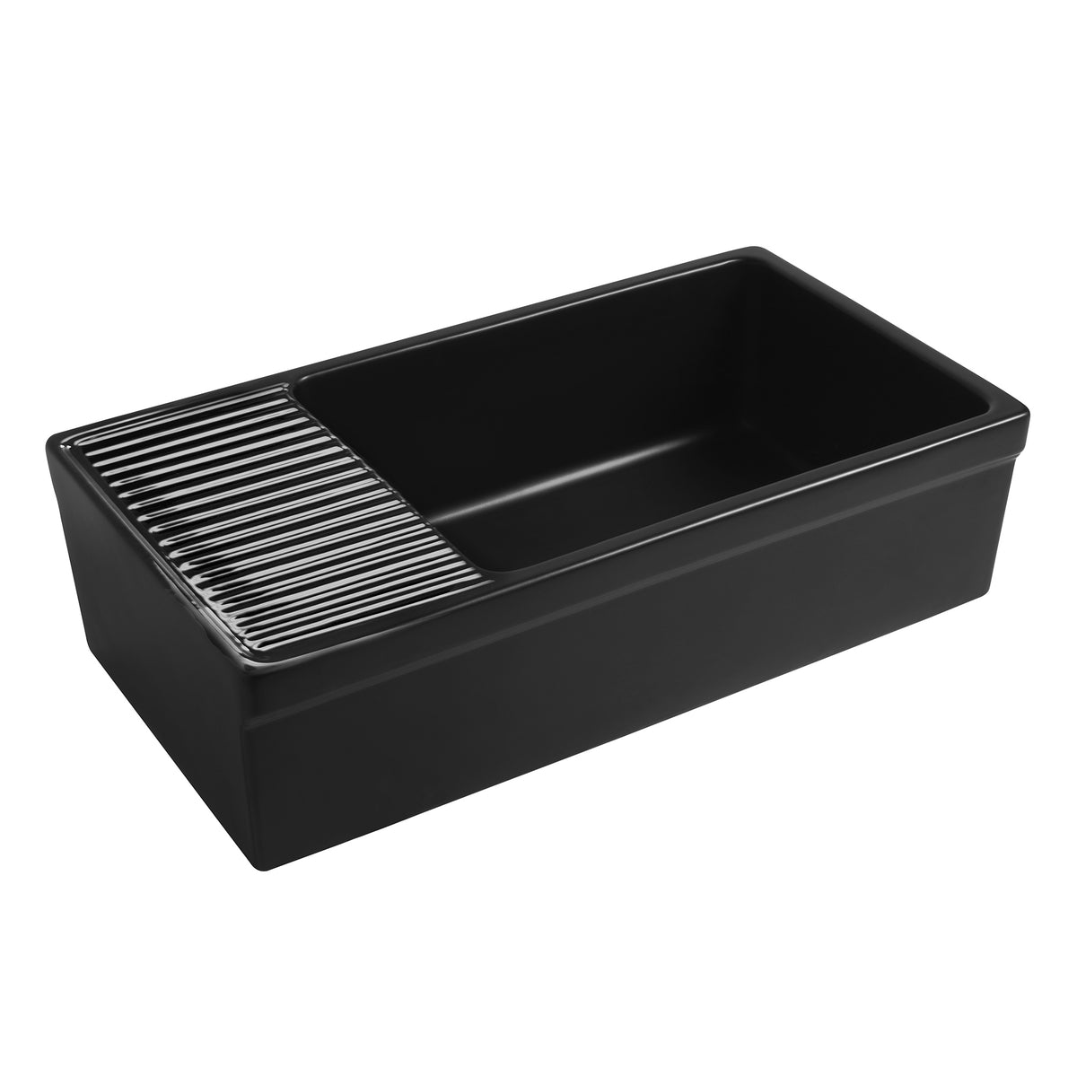 Large reversible single bowl fireclay kitchen sink: integral drain board, 2½” lip front apron