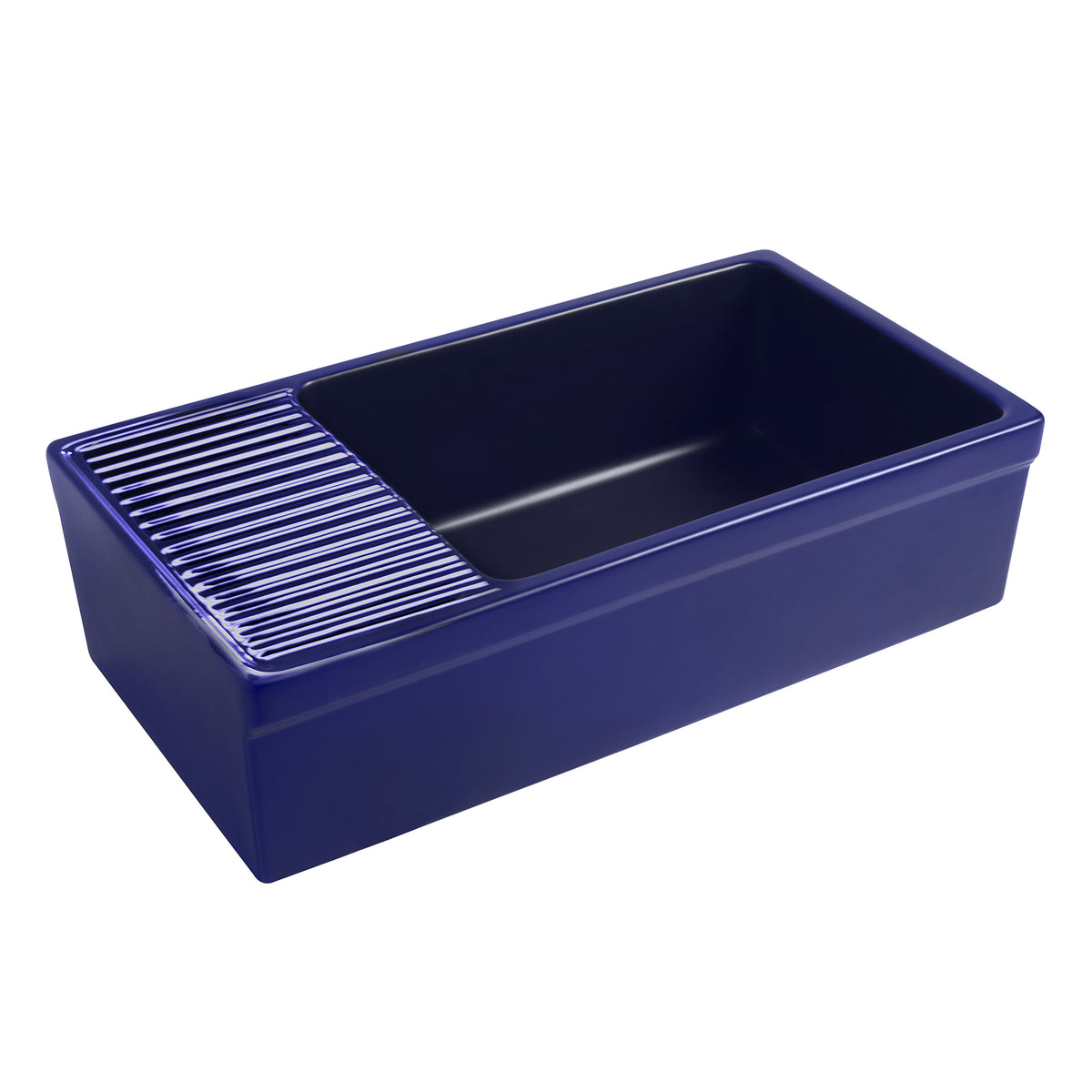 Large reversible single bowl fireclay kitchen sink: integral drain board, 2½” lip front apron