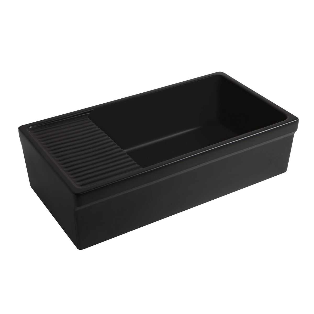 Large reversible single bowl fireclay kitchen sink: integral drain board, 2½” lip front apron