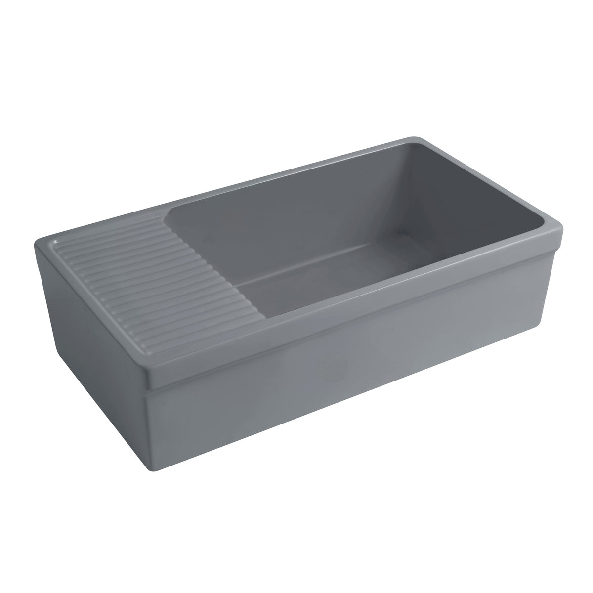 Large reversible single bowl fireclay kitchen sink: integral drain board, 2½” lip front apron