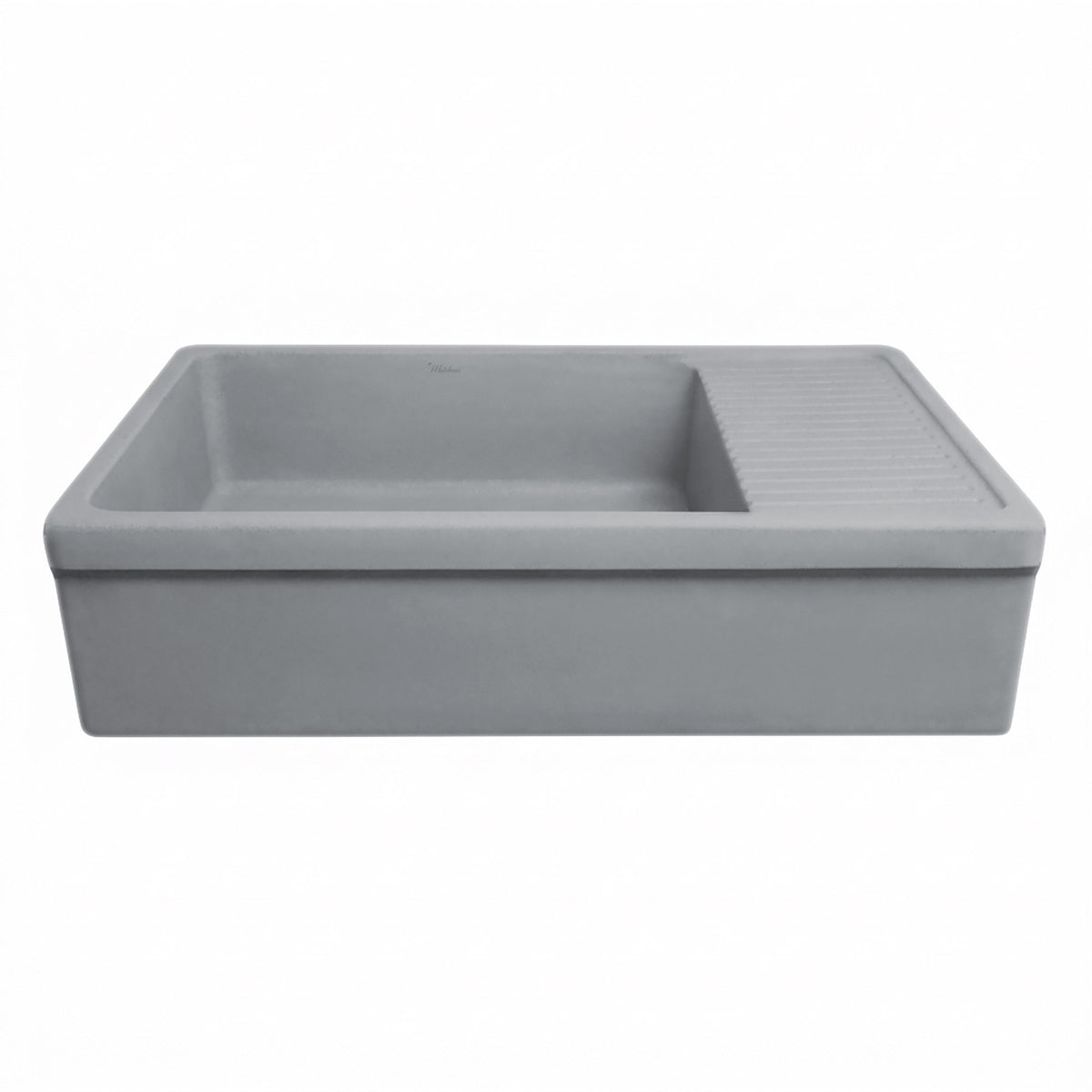 Large reversible single bowl fireclay kitchen sink: integral drain board, 2½” lip front apron