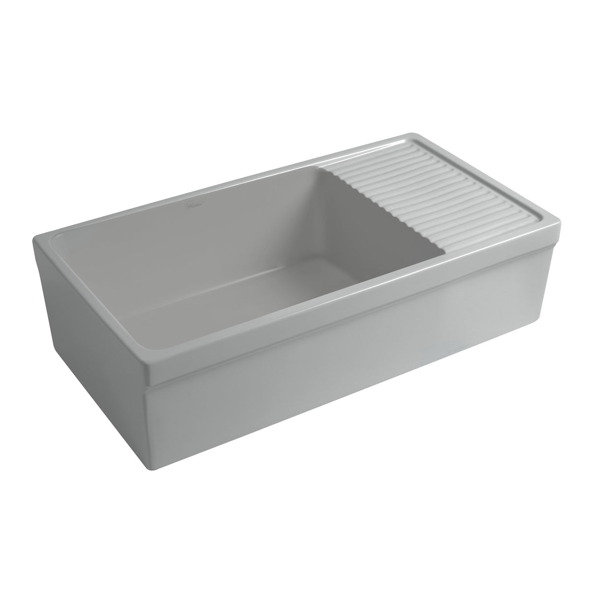 Large reversible single bowl fireclay kitchen sink: integral drain board, 2½” lip front apron