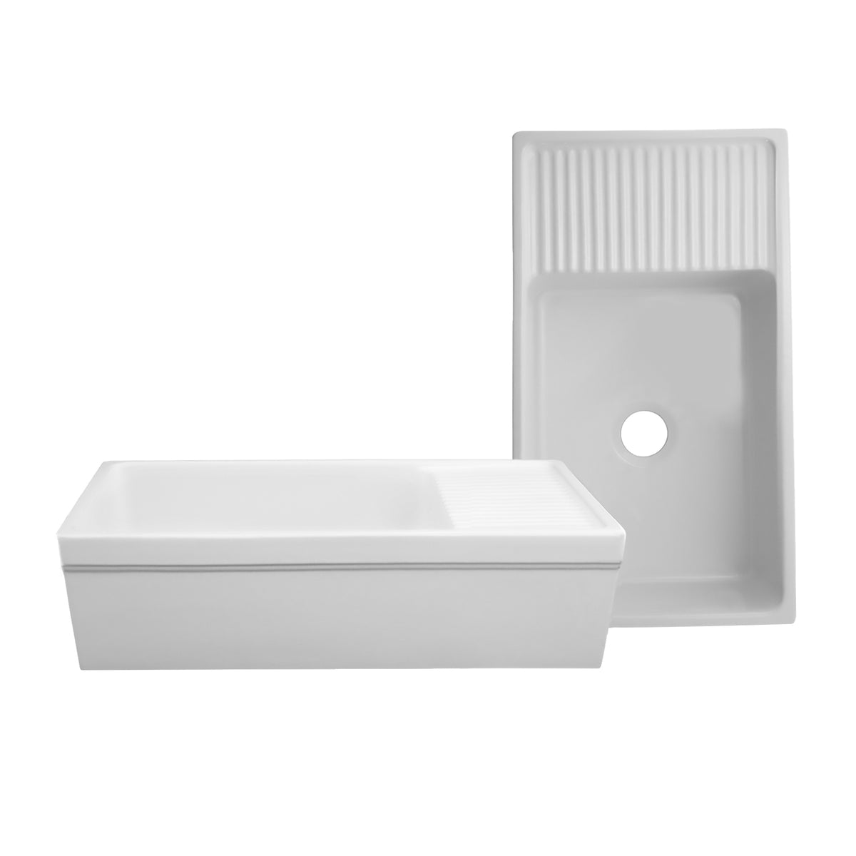 36&quot; large reversible single bowl fireclay kitchen sink: integral drain board, 2½” lip front apron