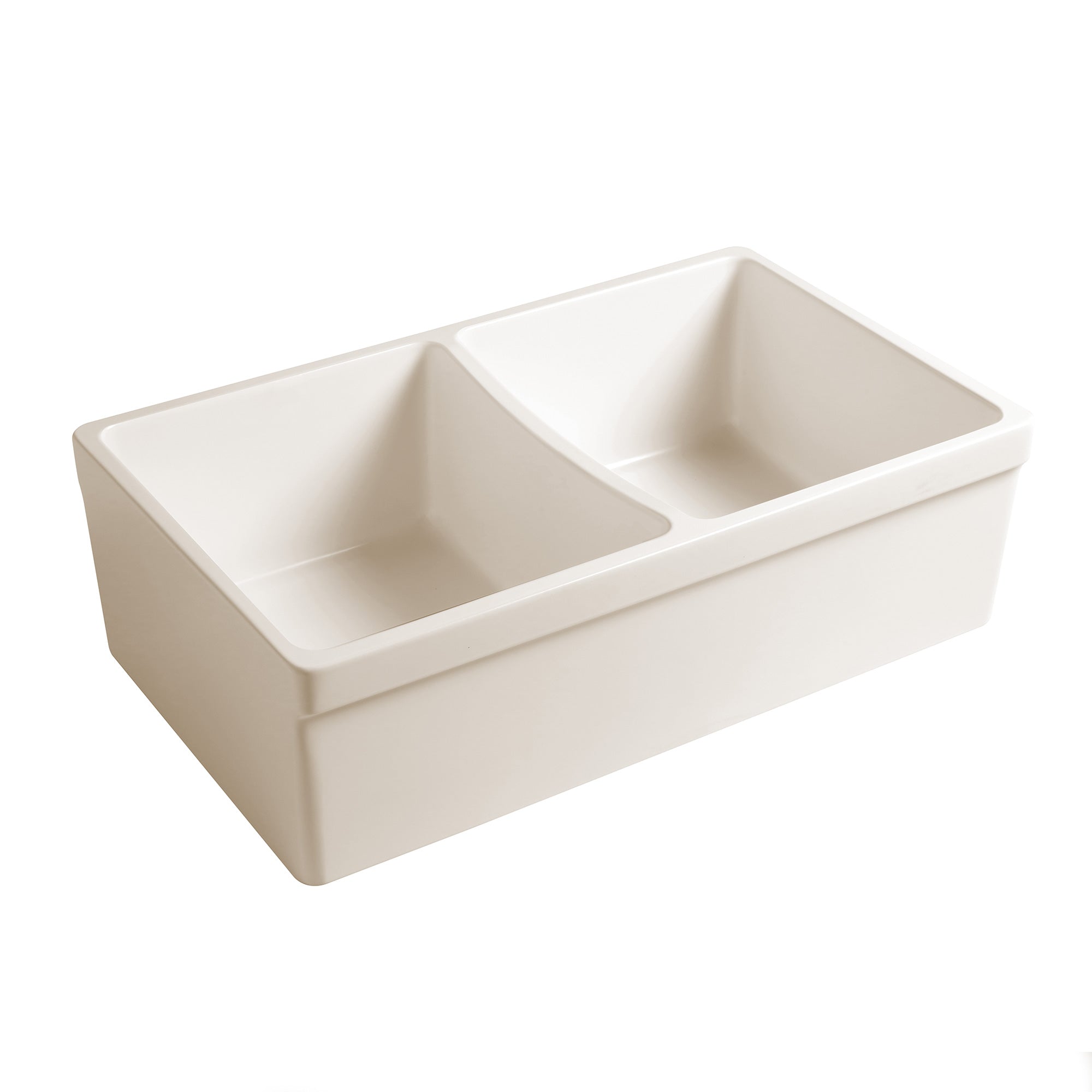 33" reversible double bowl fireclay kitchen sink: 2½” lip and fluted, 2” lip front apron