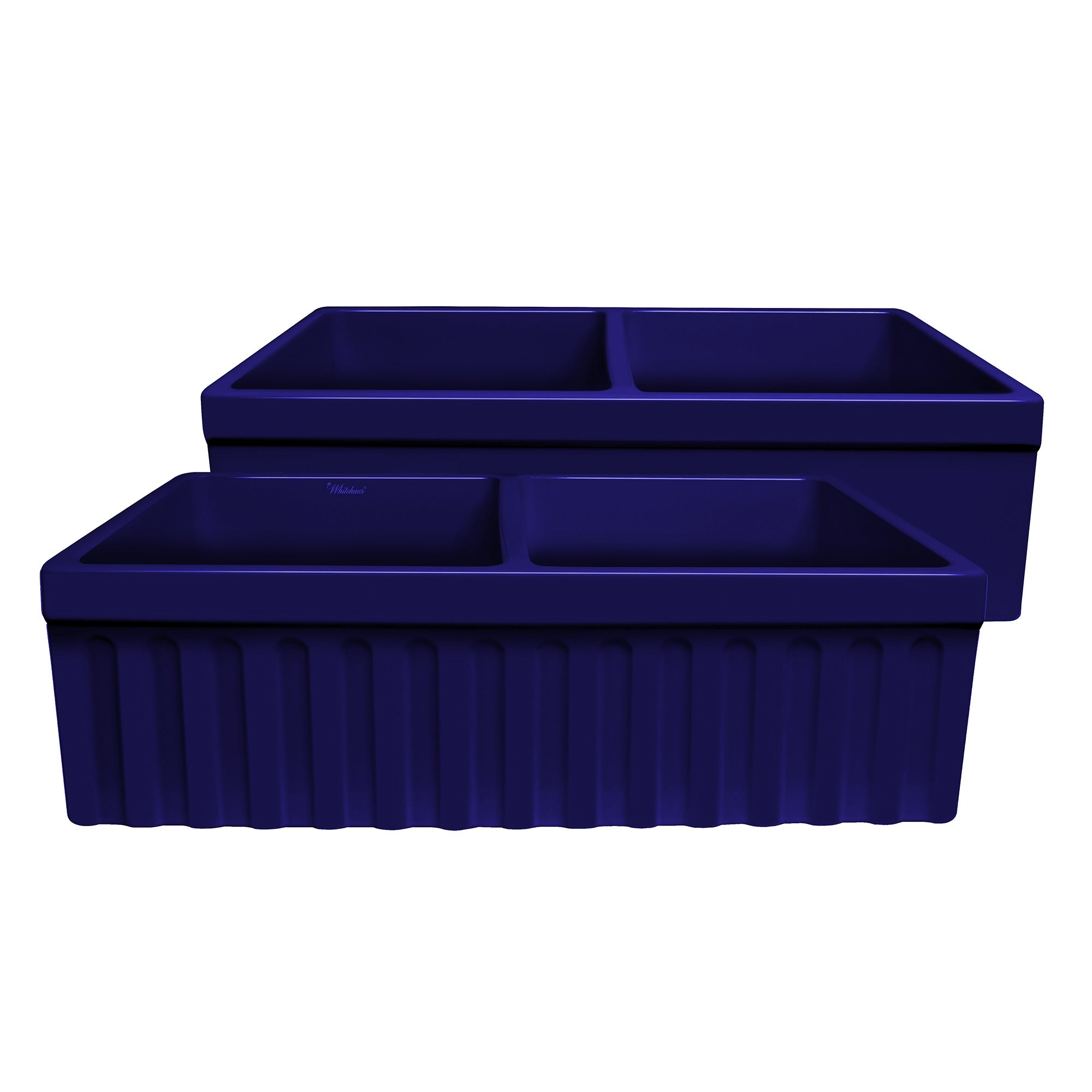 33" reversible double bowl fireclay kitchen sink: 2½” lip and fluted, 2” lip front apron