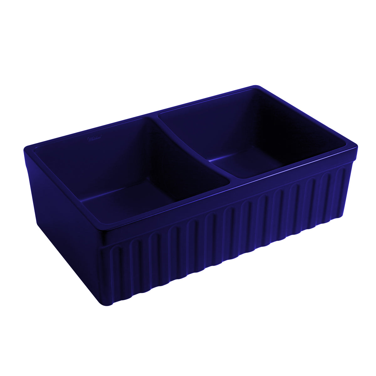 33&quot; reversible double bowl fireclay kitchen sink: 2½” lip and fluted, 2” lip front apron