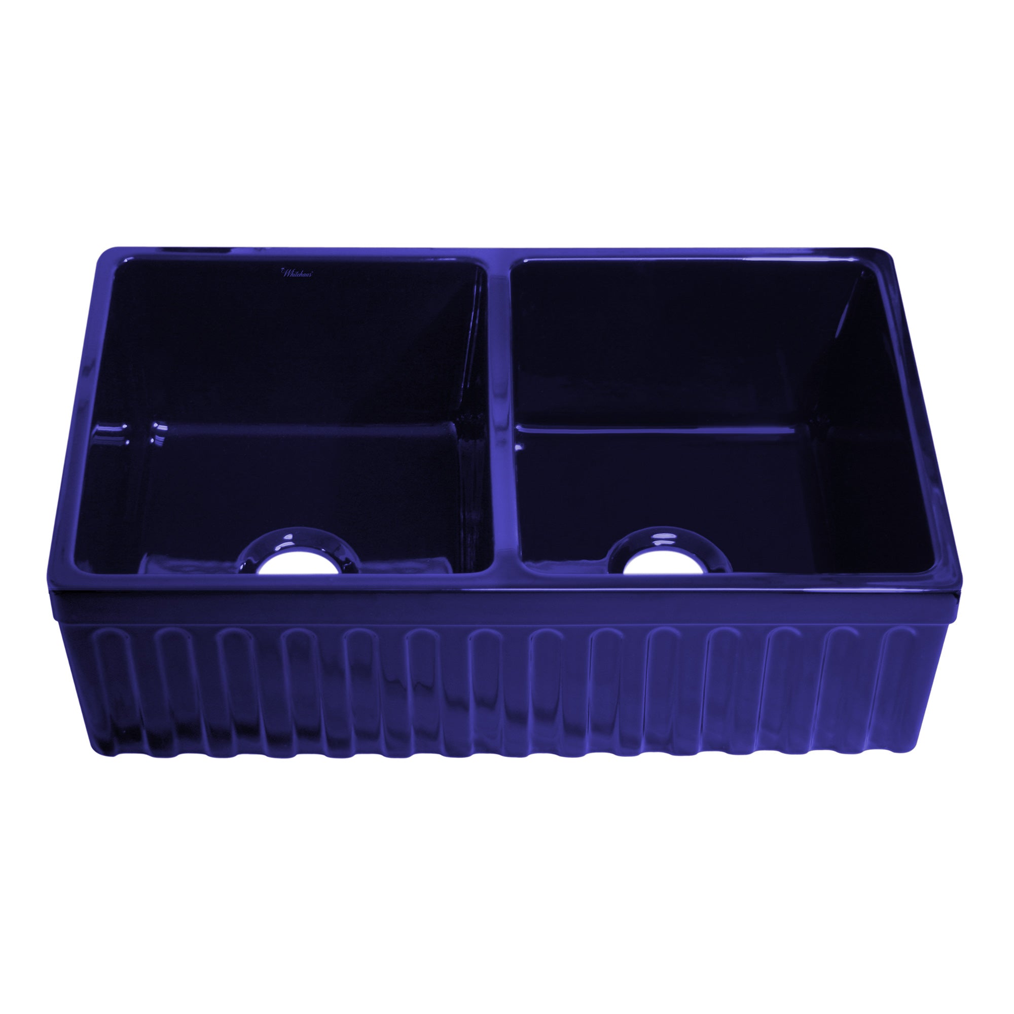 33" reversible double bowl fireclay kitchen sink: 2½” lip and fluted, 2” lip front apron
