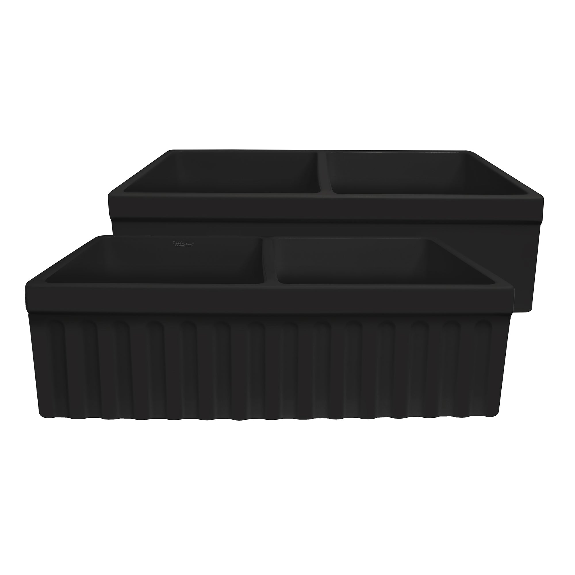 33" reversible double bowl fireclay kitchen sink: 2½” lip and fluted, 2” lip front apron