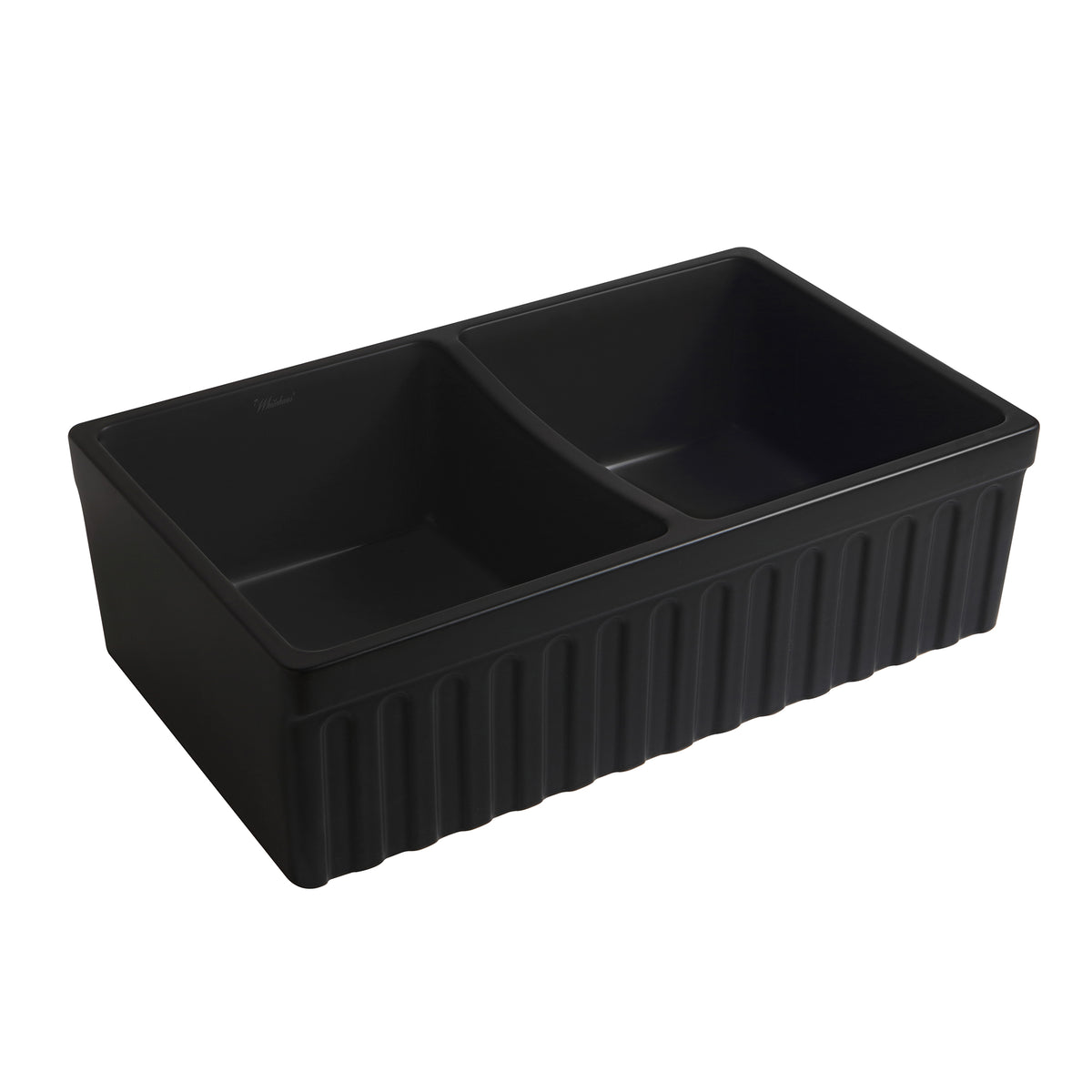 33&quot; reversible double bowl fireclay kitchen sink: 2½” lip and fluted, 2” lip front apron