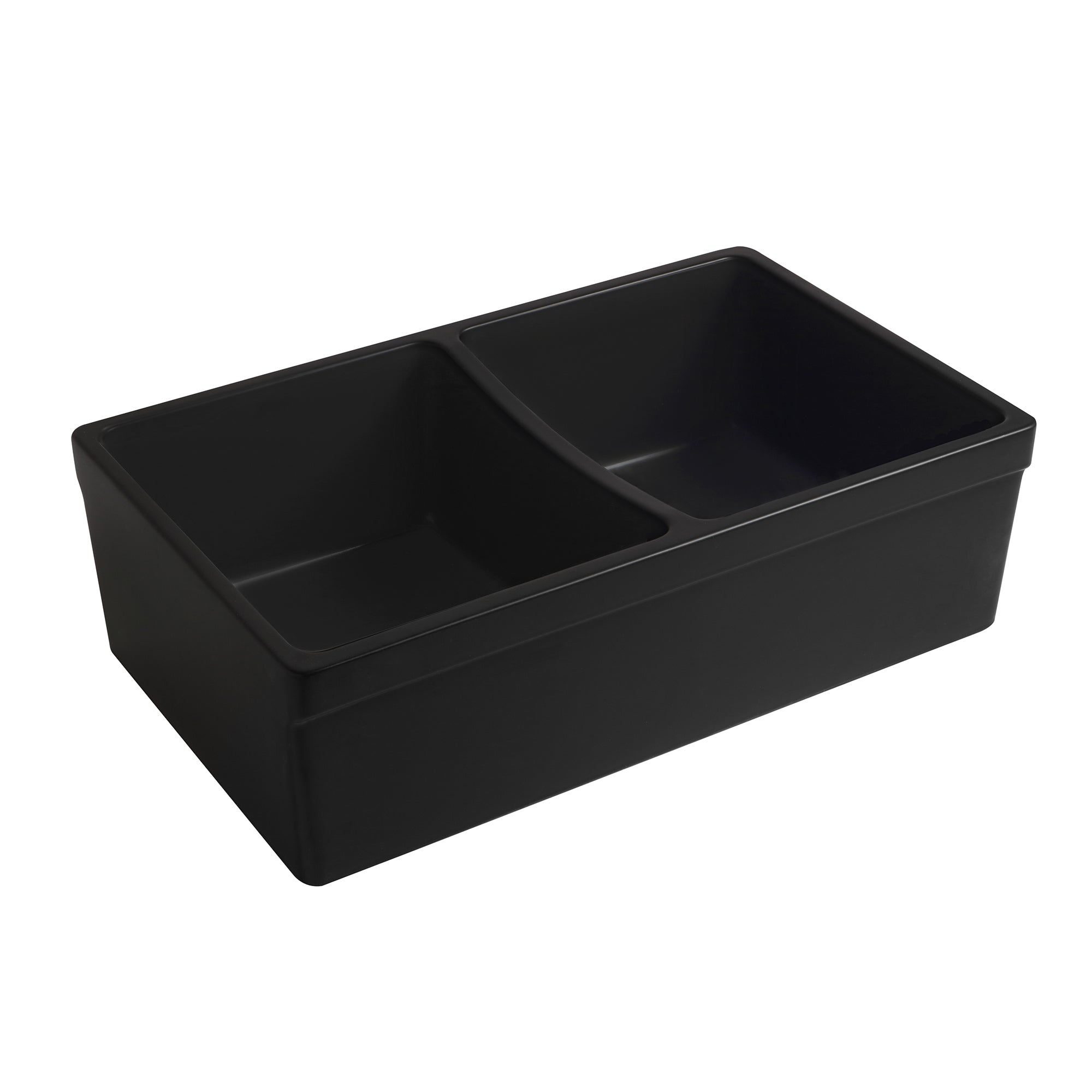 33" reversible double bowl fireclay kitchen sink: 2½” lip and fluted, 2” lip front apron