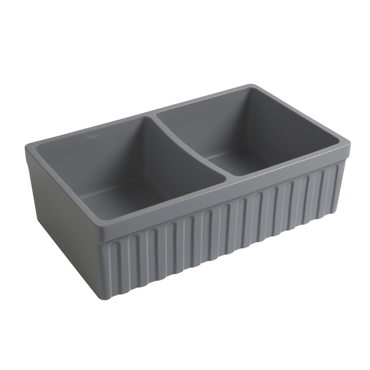 33&quot; reversible double bowl fireclay kitchen sink: 2½” lip and fluted, 2” lip front apron