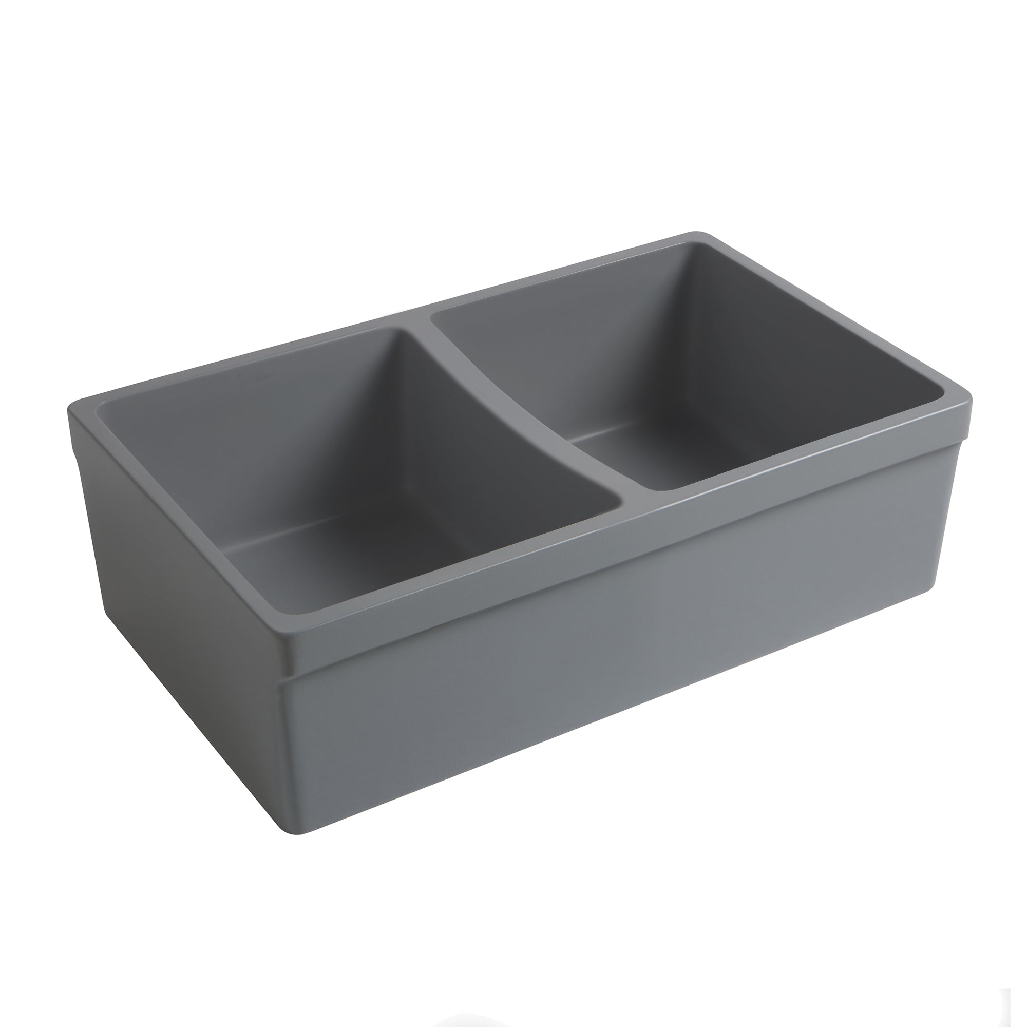 33" reversible double bowl fireclay kitchen sink: 2½” lip and fluted, 2” lip front apron