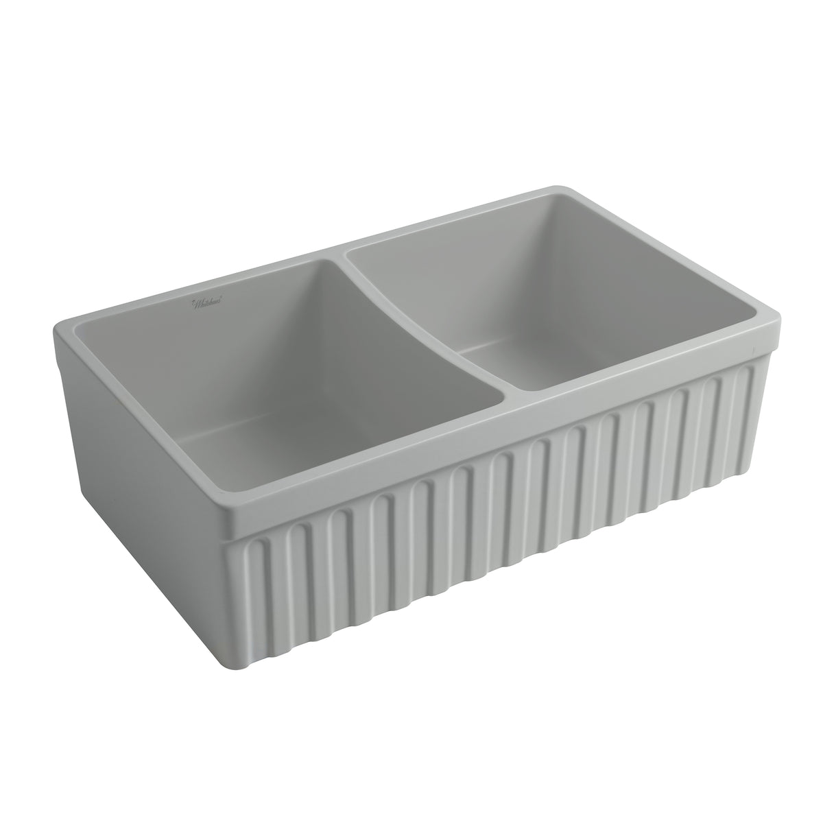33&quot; reversible double bowl fireclay kitchen sink: 2½” lip and fluted, 2” lip front apron