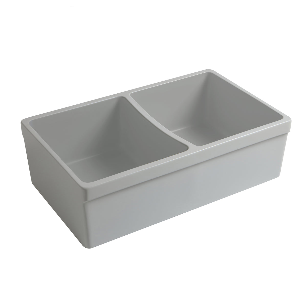 33&quot; reversible double bowl fireclay kitchen sink: 2½” lip and fluted, 2” lip front apron