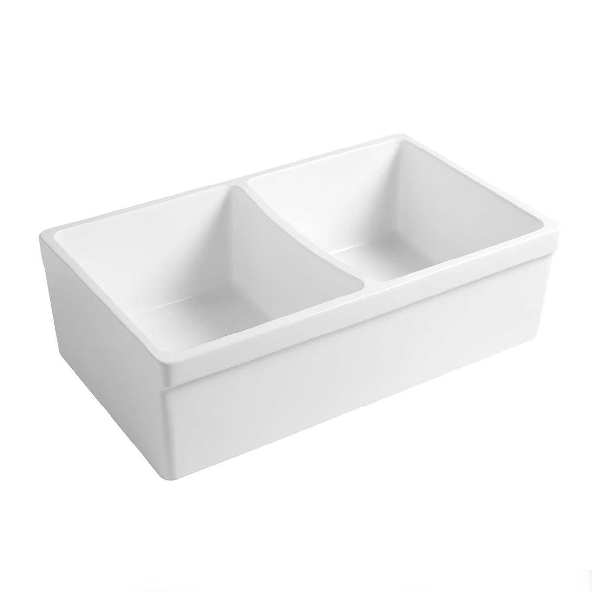 33&quot; reversible double bowl fireclay kitchen sink: 2½” lip and fluted, 2” lip front apron