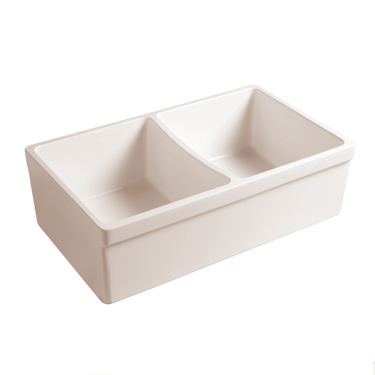 33&quot; reversible double bowl fireclay kitchen sink: 2½” lip, 2” lip front apron