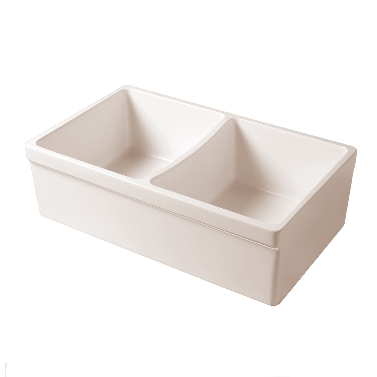 33&quot; reversible double bowl fireclay kitchen sink: 2½” lip, 2” lip front apron