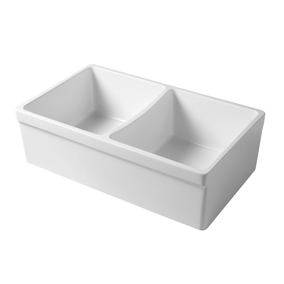 33&quot; reversible double bowl fireclay kitchen sink: 2½” lip, 2” lip front apron