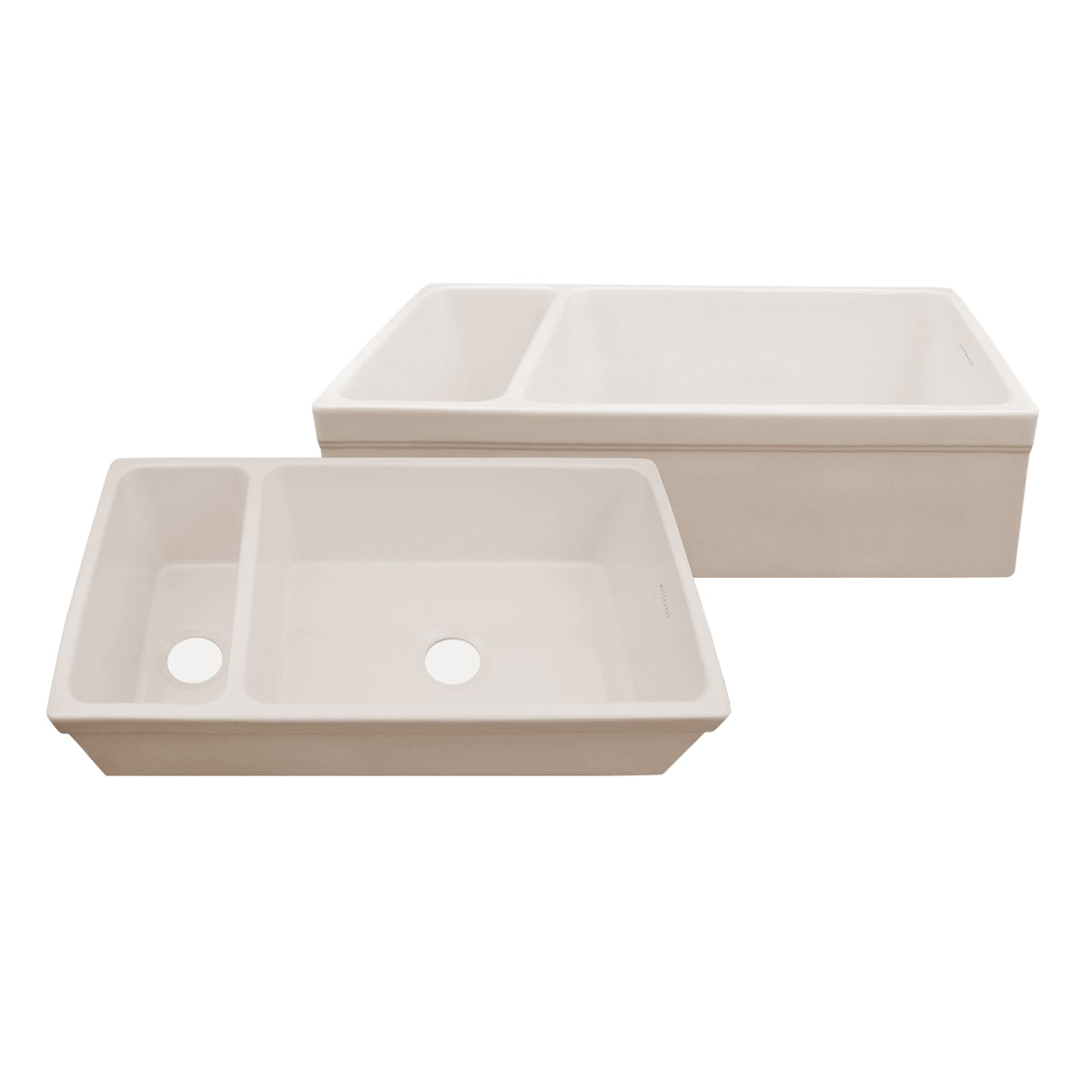 36&quot; Reversible Large and Small Bowl Fireclay Kitchen Sink: 2½” lip Front Apron