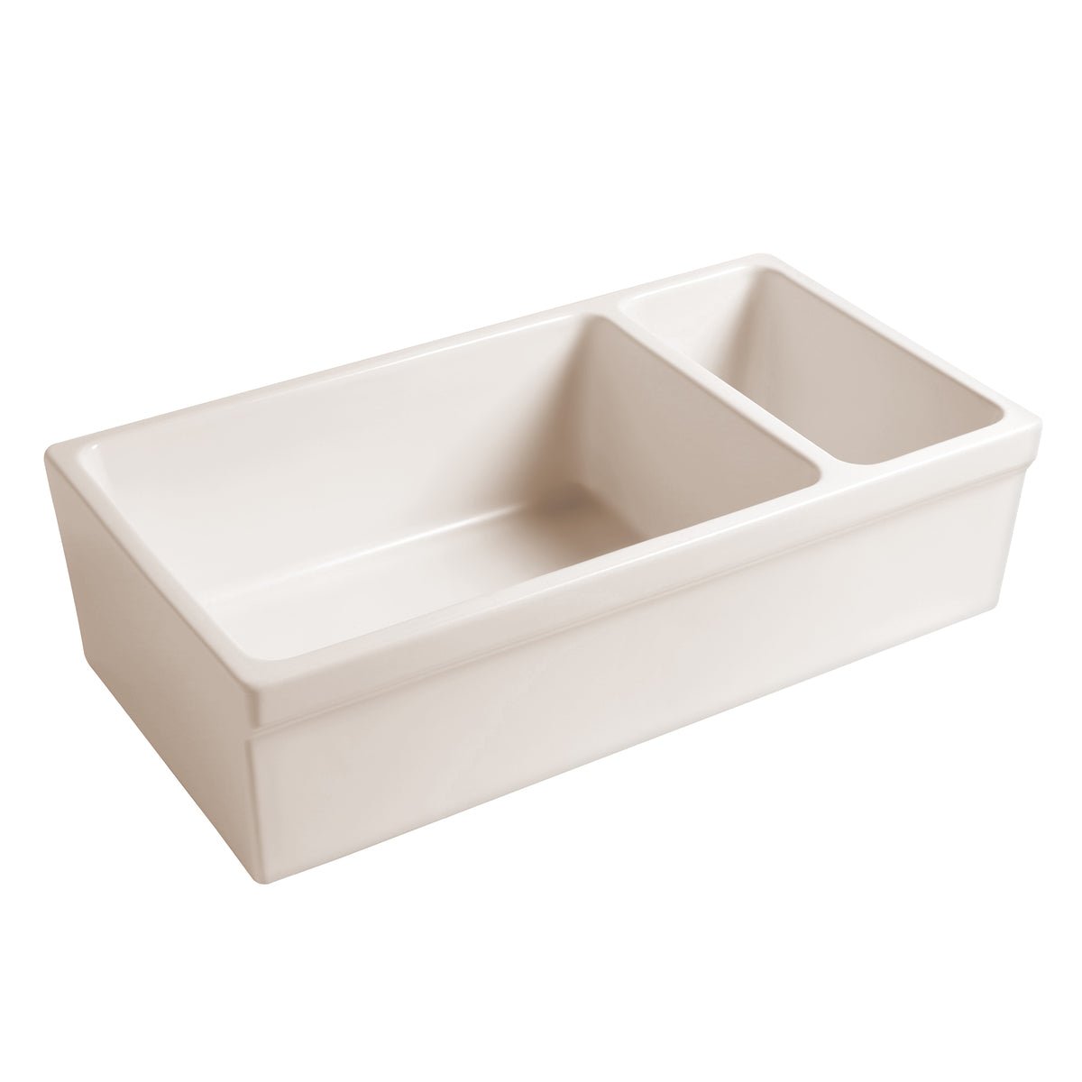 36&quot; Reversible Large and Small Bowl Fireclay Kitchen Sink: 2½” lip Front Apron