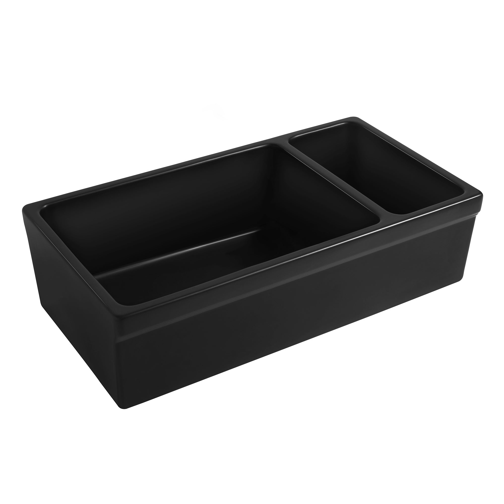 36" Reversible Large and Small Bowl Fireclay Kitchen Sink: 2½” lip Front Apron