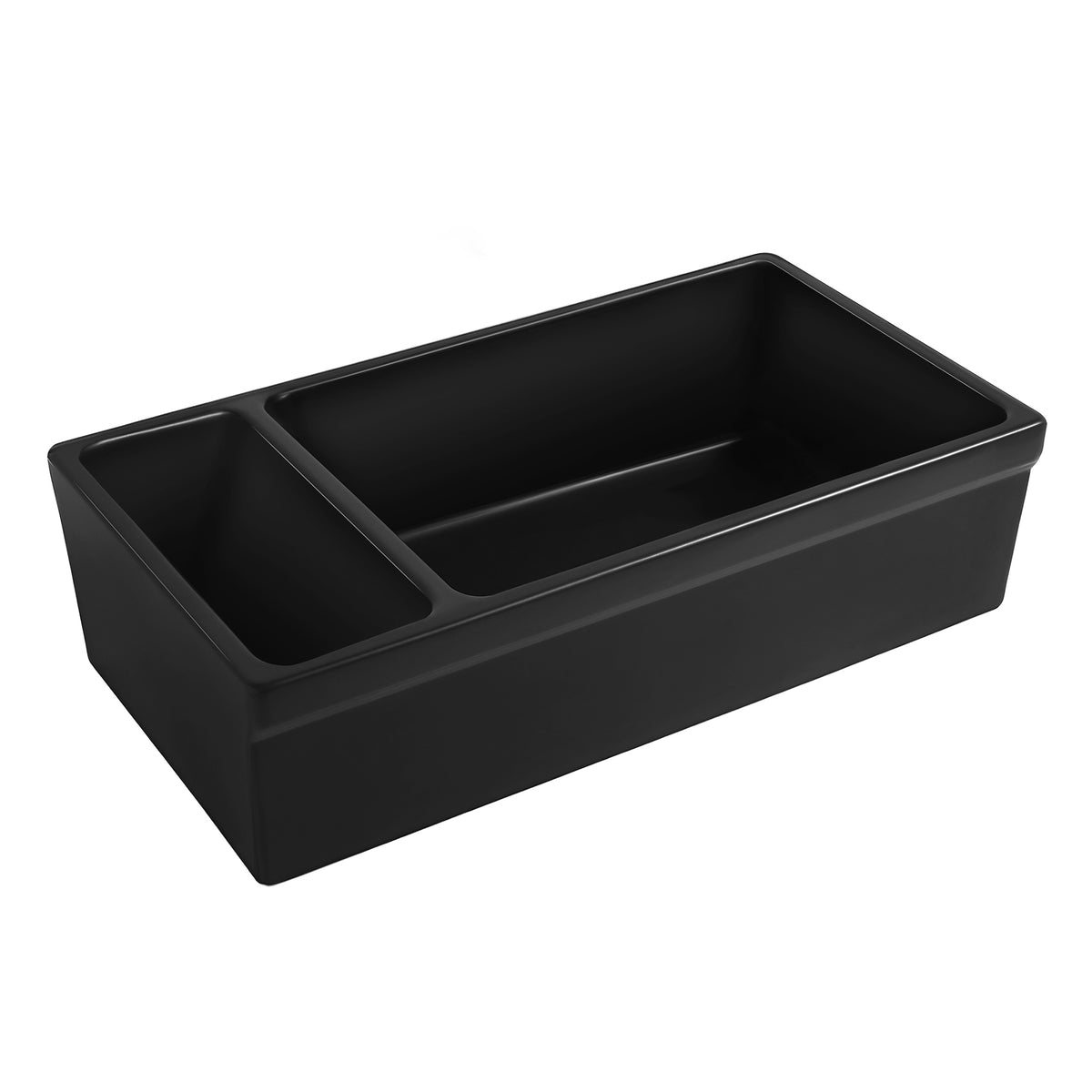 36&quot; Reversible Large and Small Bowl Fireclay Kitchen Sink: 2½” lip Front Apron
