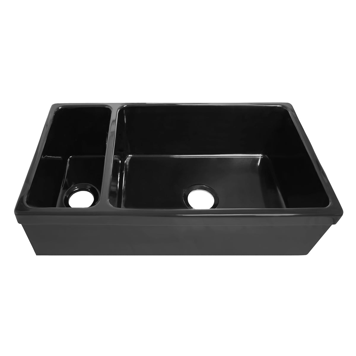 36&quot; Reversible Large and Small Bowl Fireclay Kitchen Sink: 2½” lip Front Apron