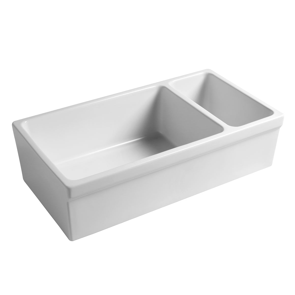 36&quot; Reversible Large and Small Bowl Fireclay Kitchen Sink: 2½” lip Front Apron