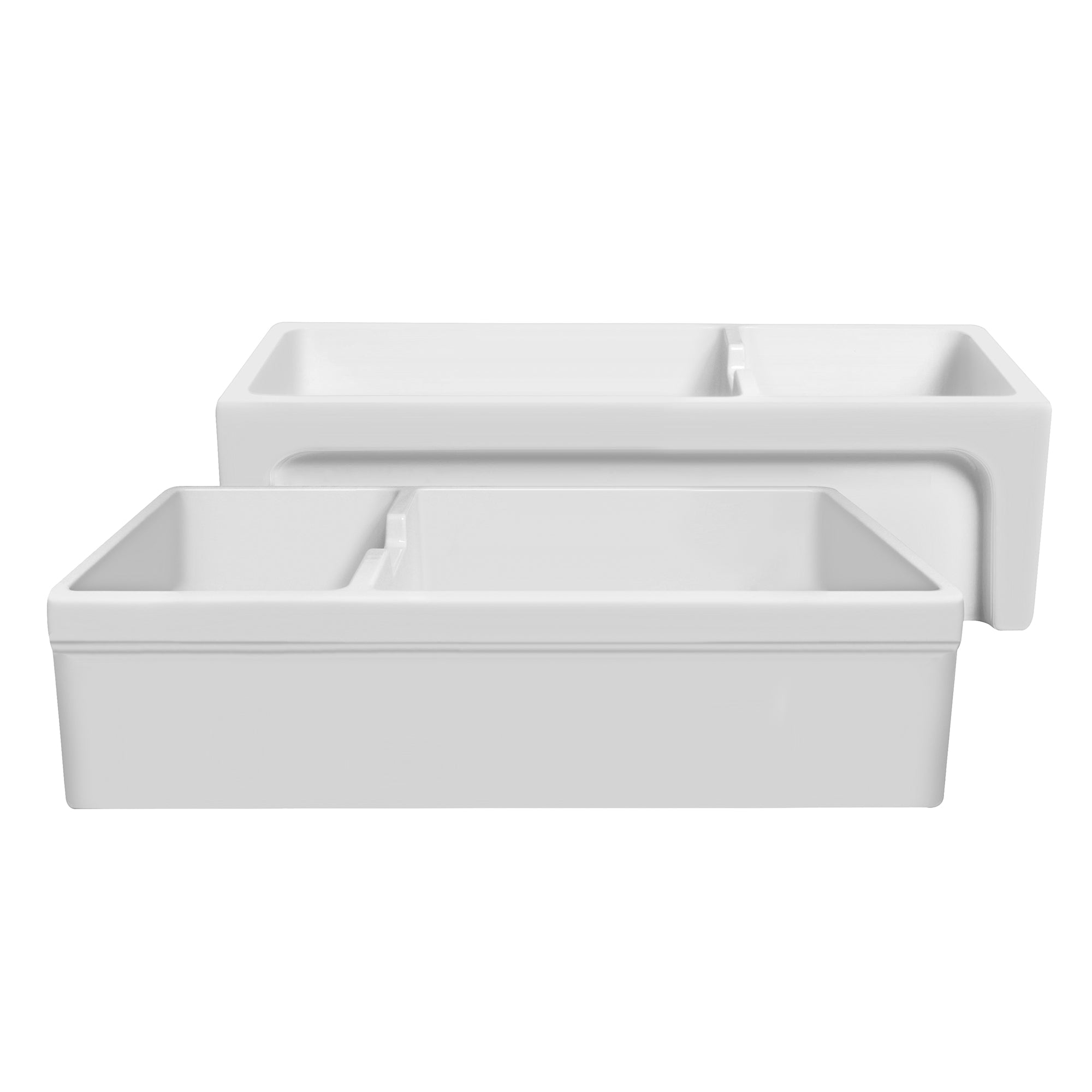 42" large reversible double bowl fireclay kitchen sink: beveled, 2½" Lip front apron