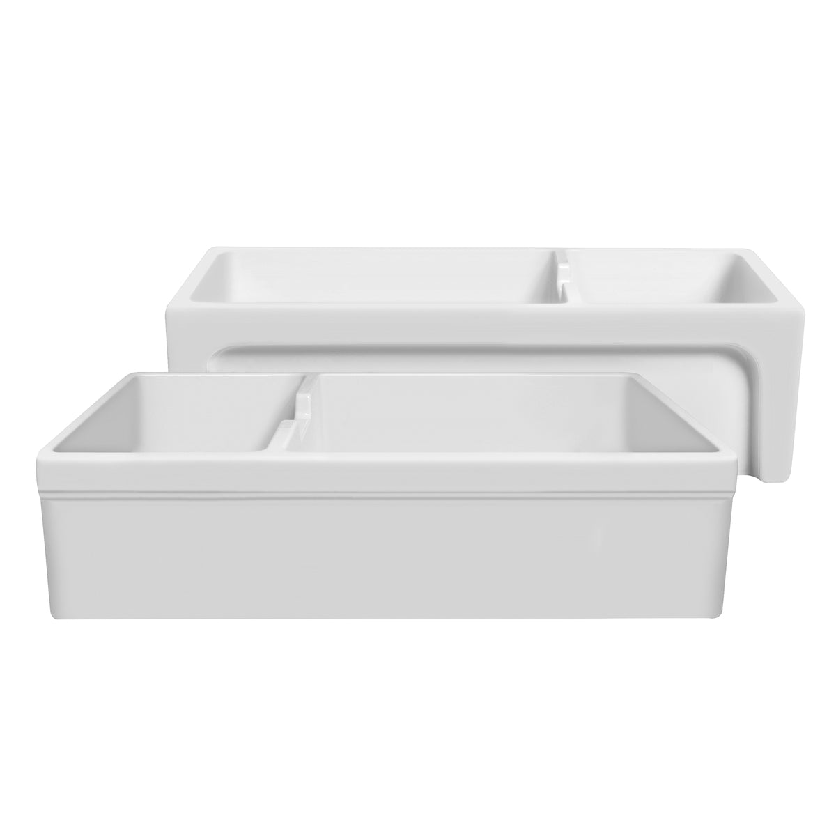 42&quot; large reversible double bowl fireclay kitchen sink: beveled, 2½&quot; Lip front apron