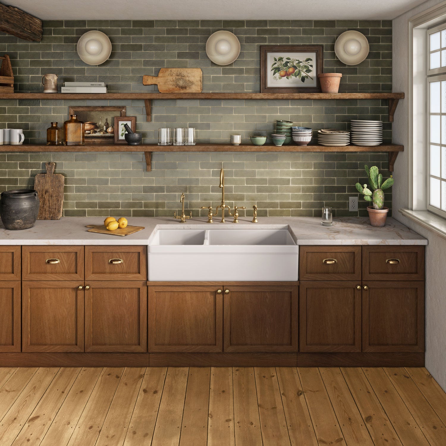 42" large reversible double bowl fireclay kitchen sink: beveled, 2½" Lip front apron