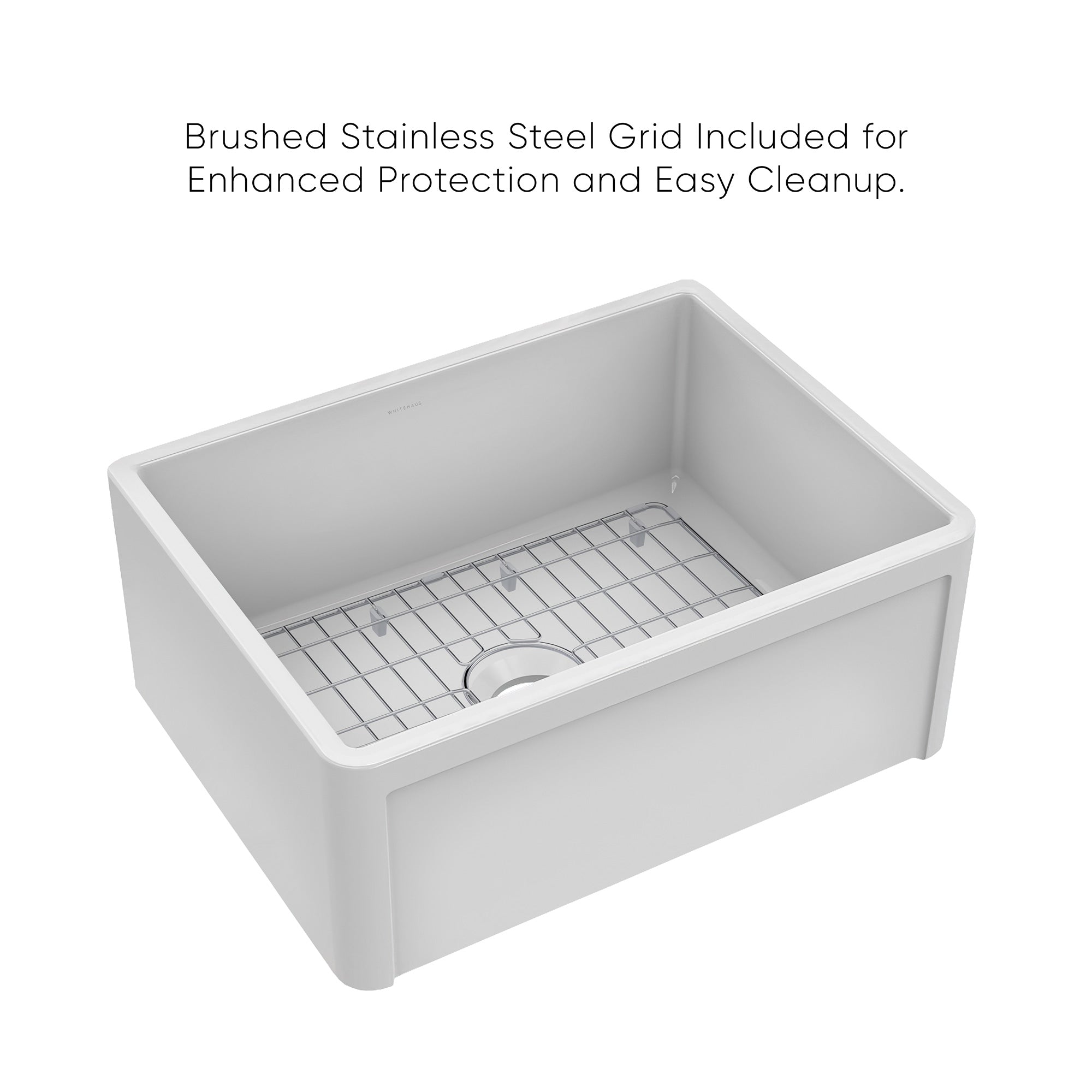 Reversible Fireclay Kitchen Sinks With Grid: Three Edge Frame, Plain Front Apron