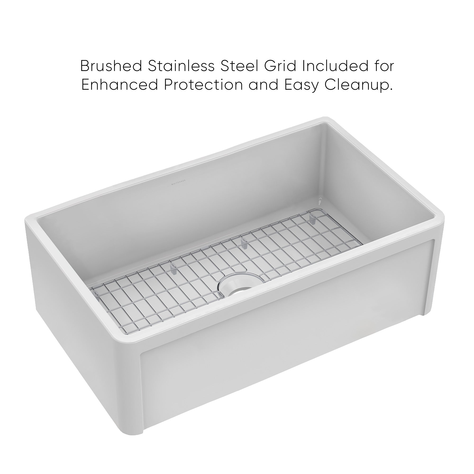 Reversible Fireclay Kitchen Sinks With Grid: Three Edge Frame, Plain Front Apron