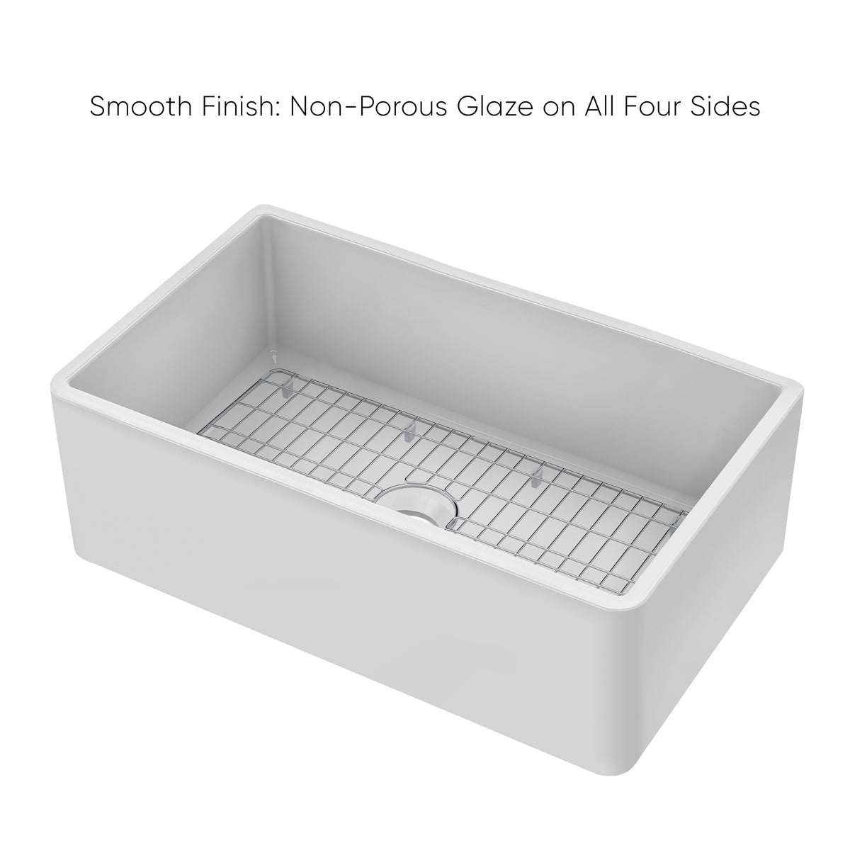 Reversible Fireclay Kitchen Sinks With Grid: Three Edge Frame, Plain Front Apron