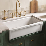 Reversible Fireclay Kitchen Sinks With Grid: Three Edge Frame, Plain Front Apron
