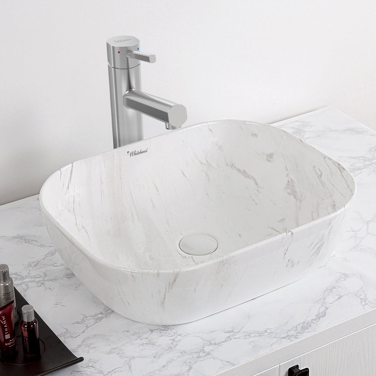 Lead-free solid stainless steel single lever elevated lavatory faucet