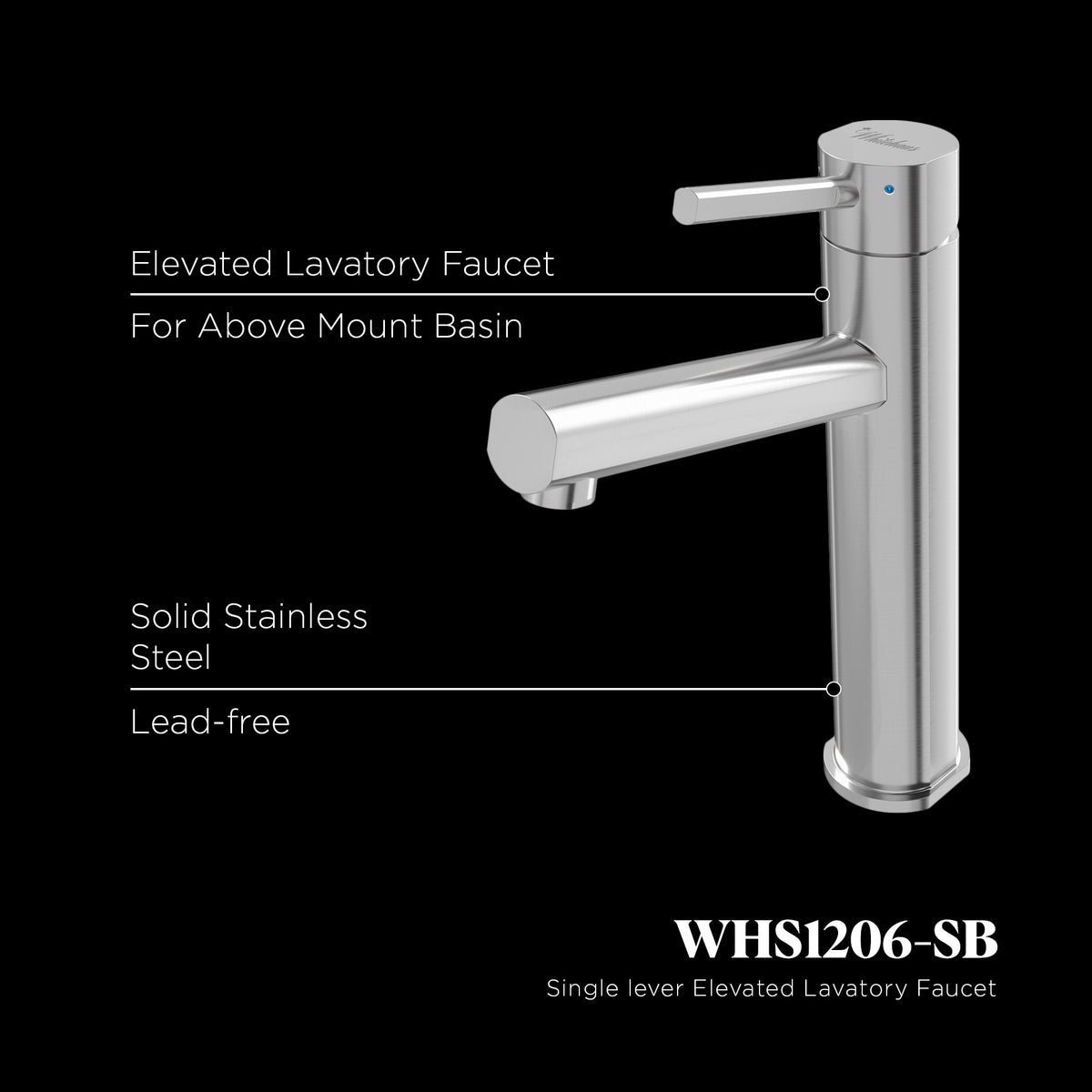 Lead-free solid stainless steel single lever elevated lavatory faucet