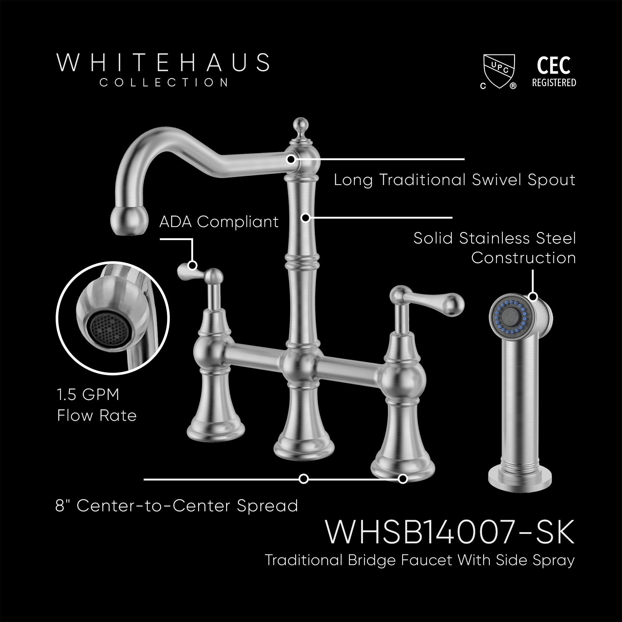 Lead-Free Solid Stainless Steel Bridge Faucet with a Long