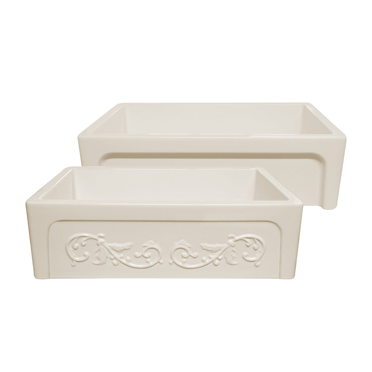 33&quot; reversible single bowl fireclay kitchen sink: Roman vine, beveled front apron