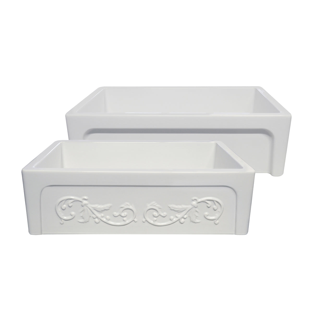 33&quot; reversible single bowl fireclay kitchen sink: Roman vine, beveled front apron