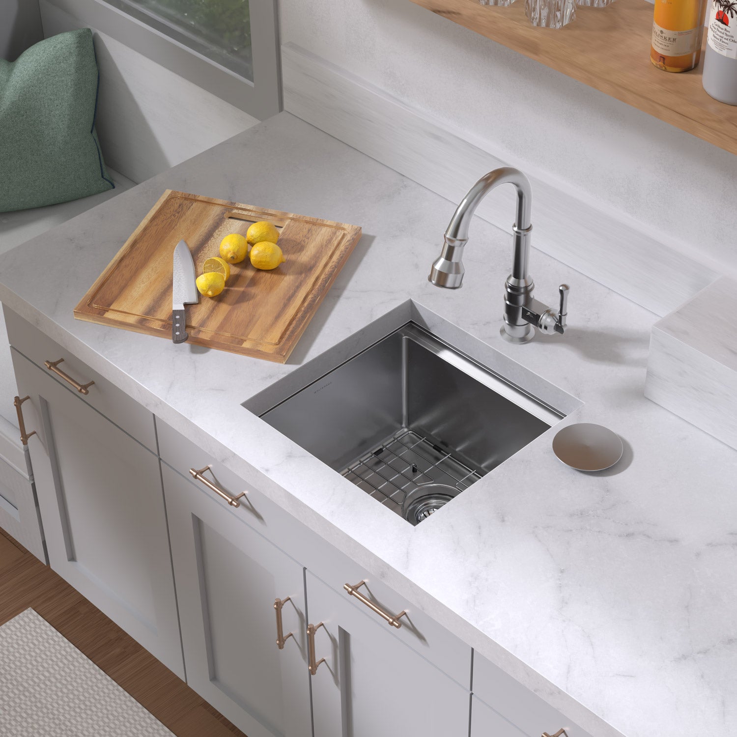 Undermount Single Bowl 16 Gauge Brushed Stainless Steel Workstation Sink With Accessories